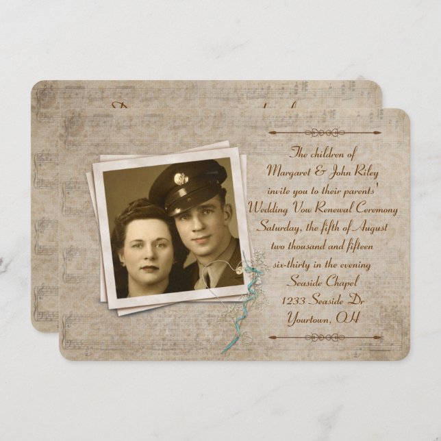 Vintage Music Bröllop Vow Renewal Inbjudningar (Fram/baksida)