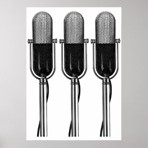 Vintage Music, gammalmodig retro-mikrofon Poster