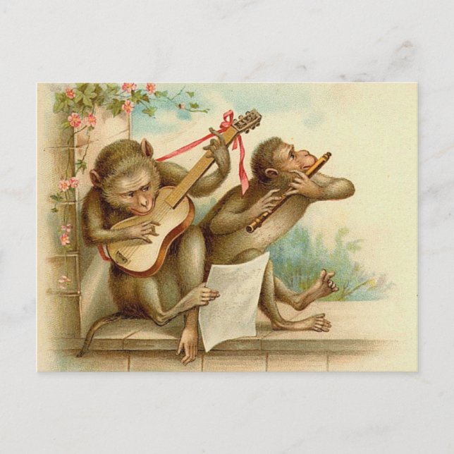 Vintage Music Monkey vykort (Framsida)