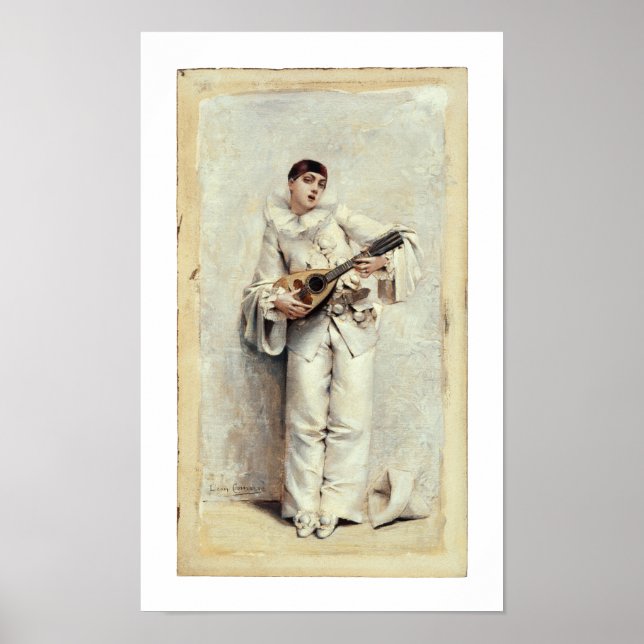 Vintage Music Print Pierrot Lute Guitar Musician Poster (Framsidan)