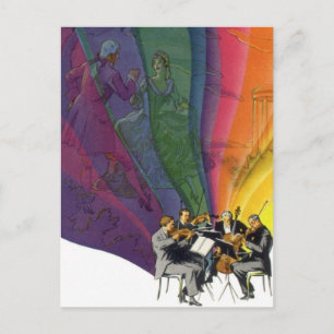 Vintage Music Rainbow, Victorian Couple Dancing Vykort