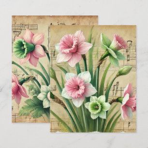 Vintage Music Rosa & Grönt Daffodils Skrapbook