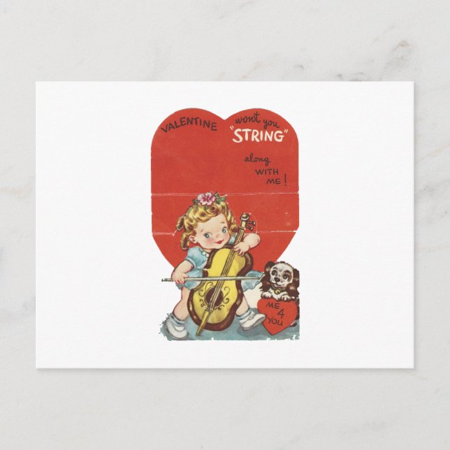 Vintage "Music" Valentine Helg Vykort (Framsida)