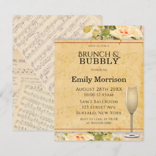 Vintage Musical Blommigt Brunch & BubLY Inbjudning Inbjudningar