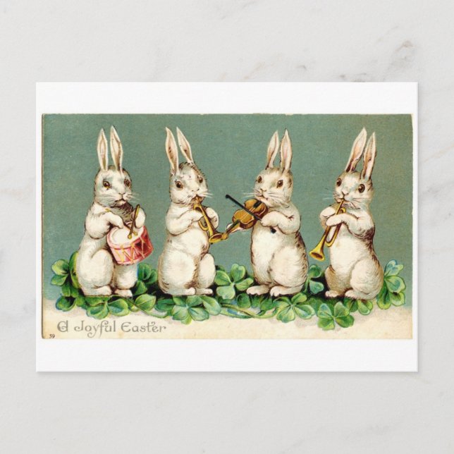 Vintage Musical Bunnies Vykort (Framsida)
