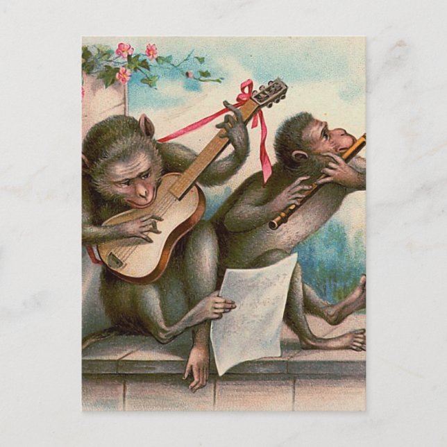 "Vintage Musical Monkey" vykort (Framsida)