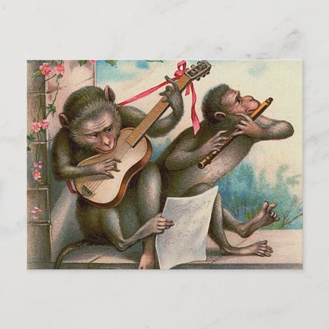"Vintage Musical Monkey" vykort (Framsida)