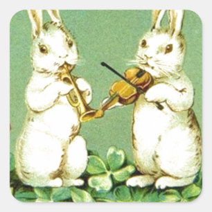 Vintage Musical Påskhares Fyrkantigt Klistermärke