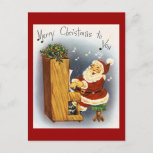 Vintage Musical Santa Helg Vykort