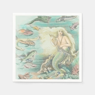 Vintage Musical Sjöjungfru under Decoupage Sea Pappersservett
