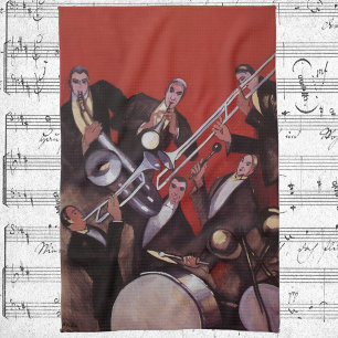 Vintage musik, Art Deco musikalisk jazzband jammar Kökshandduk