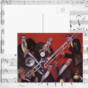 Vintage musik, Art Deco musikalisk jazzband jammar Vykort