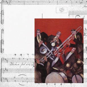 Vintage musik, Art Deco musikalisk jazzband jammar Vykort