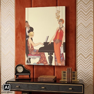 Vintage musik, Art Deco pianist musiker sångare Canvastryck
