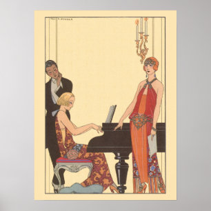 Vintage musik, Art Deco pianist musiker sångare Poster