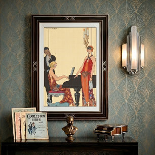 Vintage musik, Art Deco pianist musiker sångare Poster
