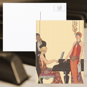 Vintage musik, Art Deco pianist musiker sångare Vykort