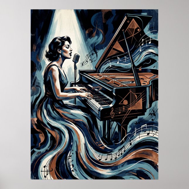 Vintage musik Art Deco pianoaffiche Poster (Framsidan)