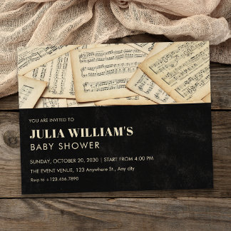 Vintage musik baby shower inbjudningar