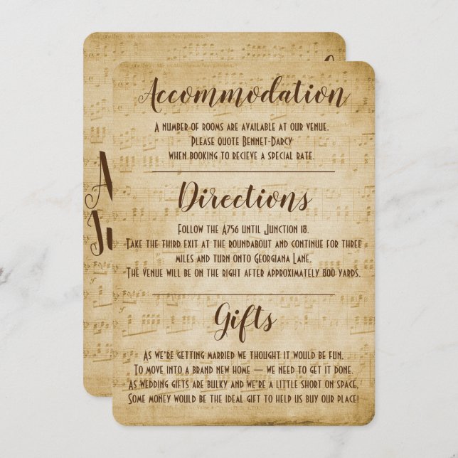 Vintage Musik Kuvertkort Inbjudningar (Fram/baksida)