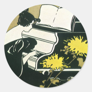 Vintage musik, Miss Traumerei spelar piano, Reed Runt Klistermärke