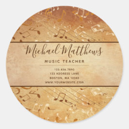 Vintage Musik noter Elegant Musical Teacher Runt Klistermärke