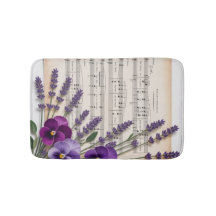Vintage musik och lila penséer Blommig