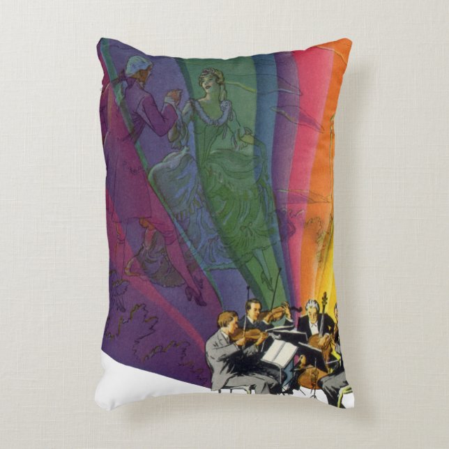 Vintage musik regnbåge, viktoriansk par som dansar prydnadskudde (Framsidan(Vertikal))