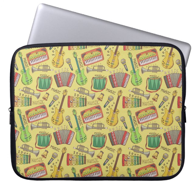 Vintage Musikinstrument Mönster Laptop sleeve (Framsidan)