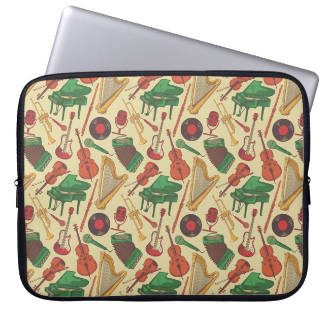 Vintage Musikinstrument Mönster Laptop sleeve (Framsidan)