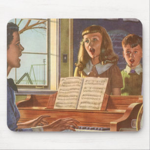 Vintage musiklärare undervisar elever i sång musmatta