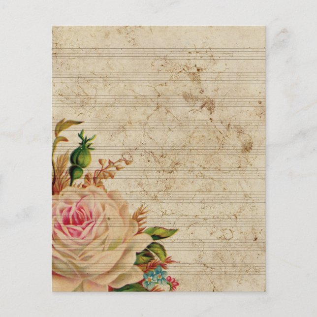 Vintage musiknoter med rosblomma (Framsida)