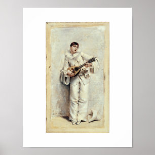 Vintage musiktryck Pierrot luta gitarr musiker Poster