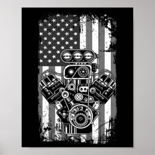 Vintage muskelbilskolv amerikansk flagga rolig mek poster