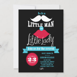 Vintage Mustache eller Läppar Gender Reveal Baby S Inbjudningar