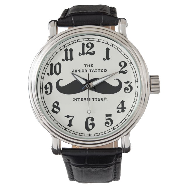 Vintage Mustache Leather Strap Watch med nummer Armbandsur (Framsida)