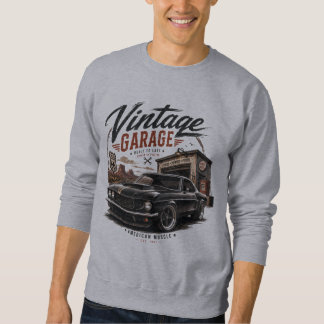 Vintage Mustang Route 66 Garage Solnedgång Grafisk Lång Ärmad Tröja