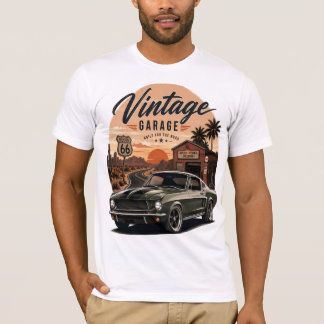 Vintage Mustang Route 66 Garage Solnedgång Grafisk T Shirt
