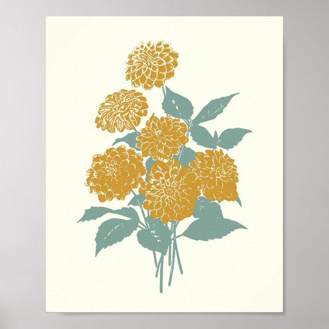Vintage Mustard Gult - blomma illustration Poster (Framsidan)