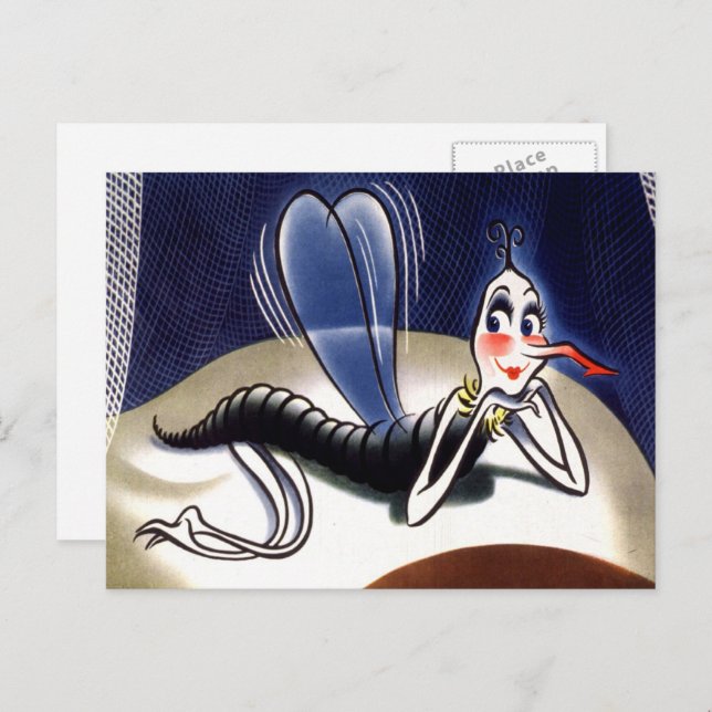 Vintage Myggdam Malaria Moskiton Vykort (Fram/baksida)