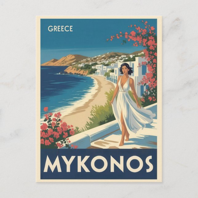 Vintage Mykonos Greece Islands Travel Vykort (Framsida)