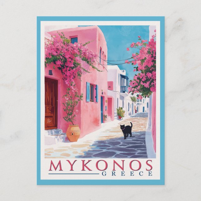 Vintage Mykonos, grekiska Vykort (Framsida)