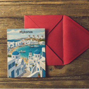 Vintage Mykonos Grekland Arkitektur Väderkvarnar  Vykort