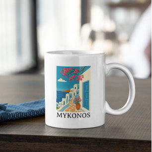 Vintage Mykonos Grekland Resa - Färgglad Konst Kaffemugg