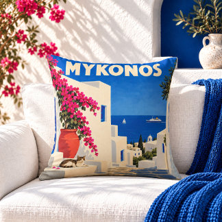 Vintage Mykonos Grekland Reseskylt Kudd Kudde
