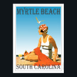 Vintage Myrtle Beach Poster<br><div class="desc">En retro poster som aldrig varit tidigare. Ett kreativ om en gammal poster som borde ha gjorts. Myrtle strand i retro stil från konsthändan. Ljusa färger med en kvinna på stranden under blå himmel.</div>