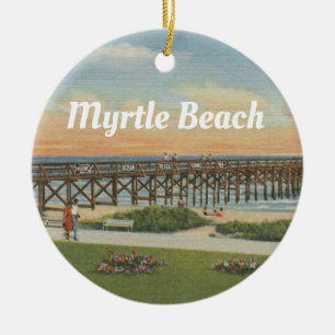 Vintage Myrtle Beach South Carolina Fishing Pier Julgransprydnad Keramik