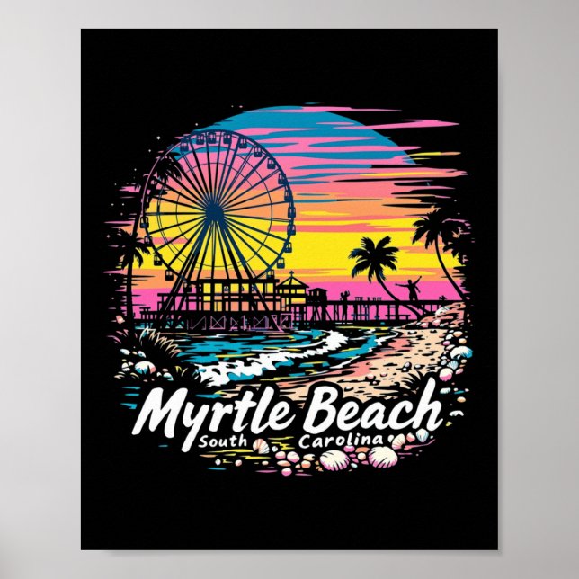 Vintage Myrtle Beach South Carolina Sunset Skyline Poster (Framsidan)