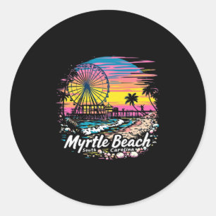 Vintage Myrtle Beach South Carolina Sunset Skyline Runt Klistermärke