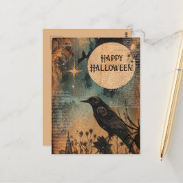 Vintage Mystic Raven Måne Happy halloween Vykort